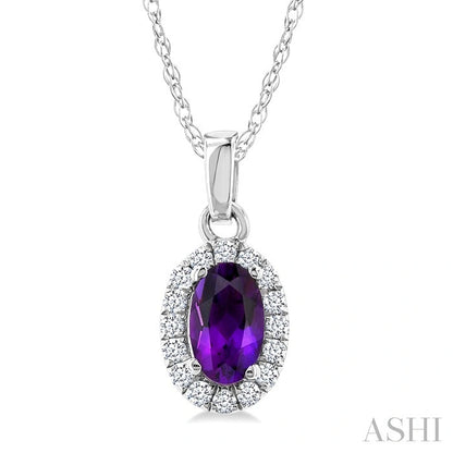 Oval Shape Gemstone & Halo Diamond Pendant