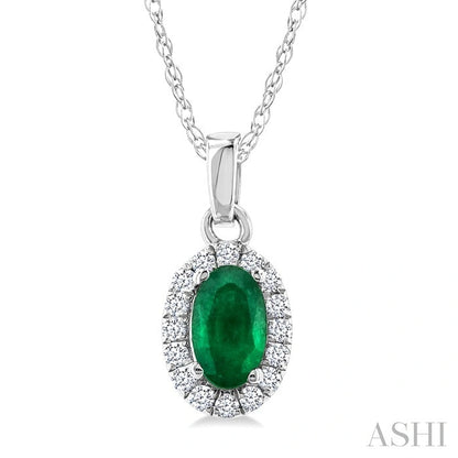 Oval Shape Gemstone & Halo Diamond Pendant