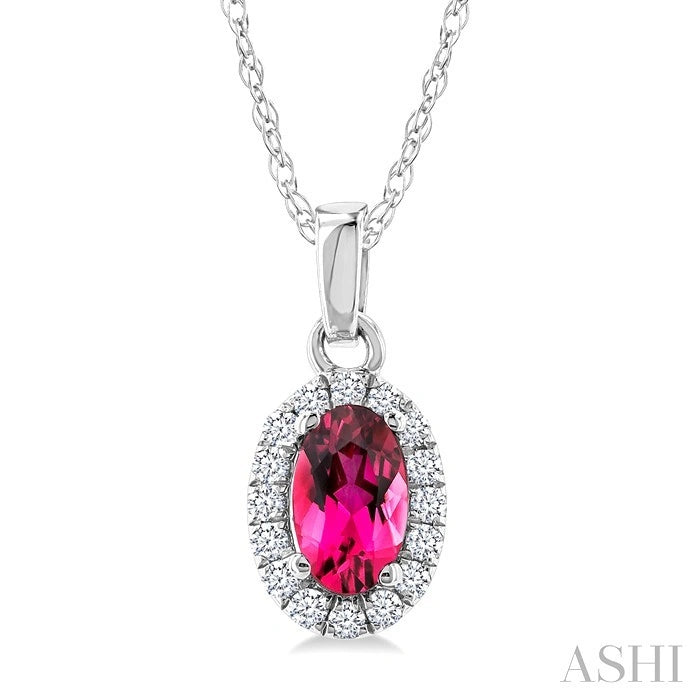 Oval Shape Gemstone & Halo Diamond Pendant