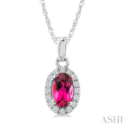 Oval Shape Gemstone & Halo Diamond Pendant