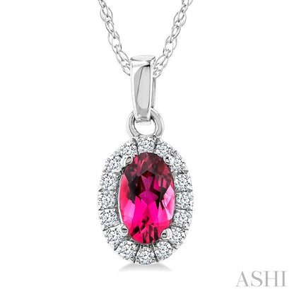 Oval Shape Gemstone & Halo Diamond Pendant