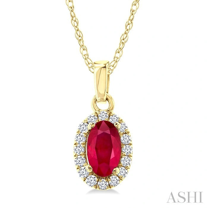 Oval Shape Gemstone & Halo Diamond Pendant