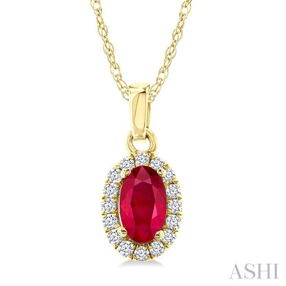 Oval Shape Gemstone & Halo Diamond Pendant
