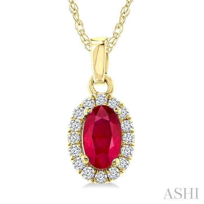 Oval Shape Gemstone & Halo Diamond Pendant