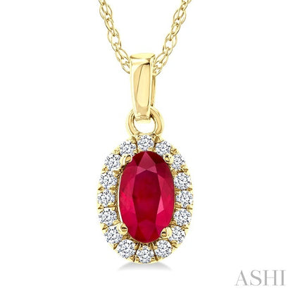 Oval Shape Gemstone & Halo Diamond Pendant