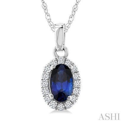 Oval Shape Gemstone & Halo Diamond Pendant