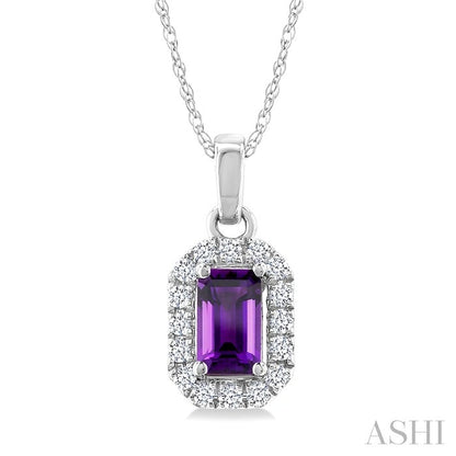 Emerald Shape Gemstone & Halo Diamond Pendant