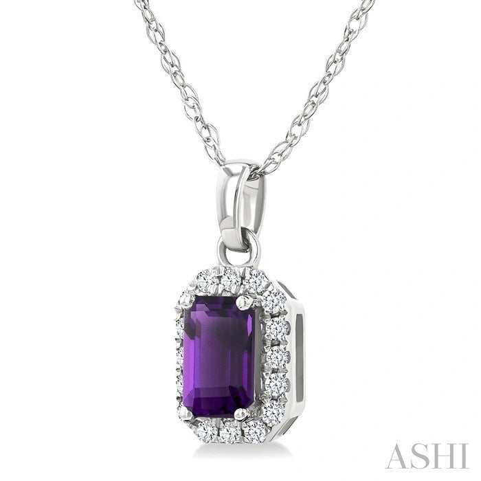 Emerald Shape Gemstone & Halo Diamond Pendant