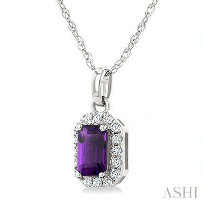 Emerald Shape Gemstone & Halo Diamond Pendant