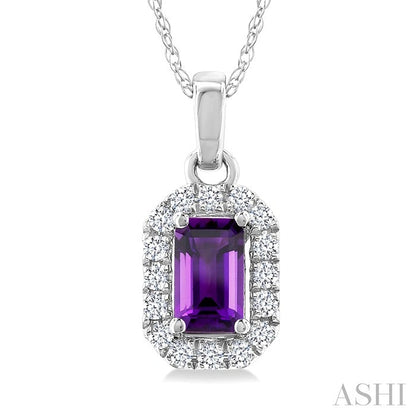 Emerald Shape Gemstone & Halo Diamond Pendant