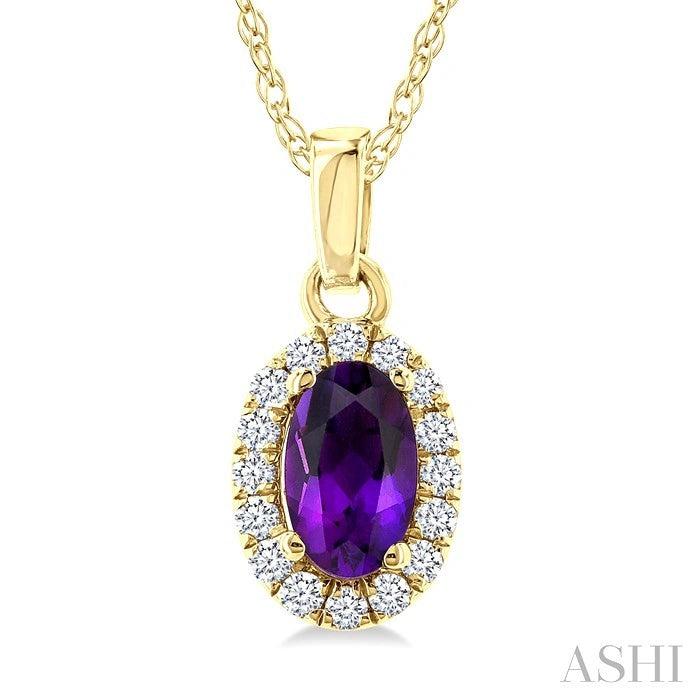Oval Shape Gemstone & Halo Diamond Pendant