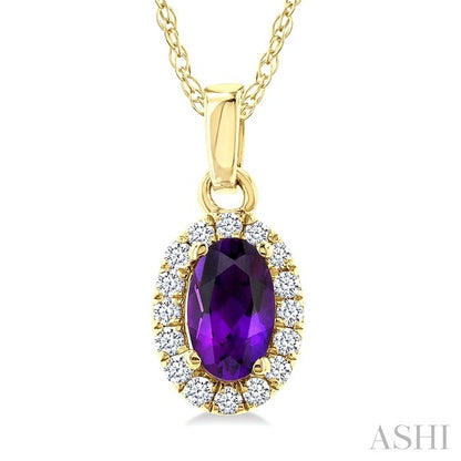 Oval Shape Gemstone & Halo Diamond Pendant