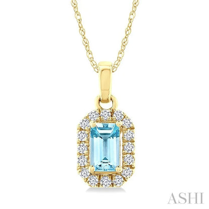 Emerald Shape Gemstone & Halo Diamond Pendant