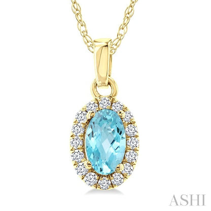Oval Shape Gemstone & Halo Diamond Pendant