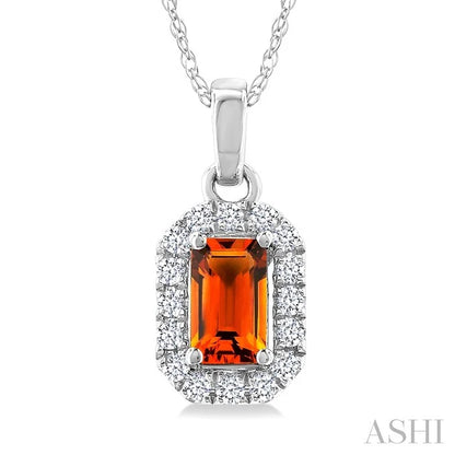 Emerald Shape Gemstone & Halo Diamond Pendant