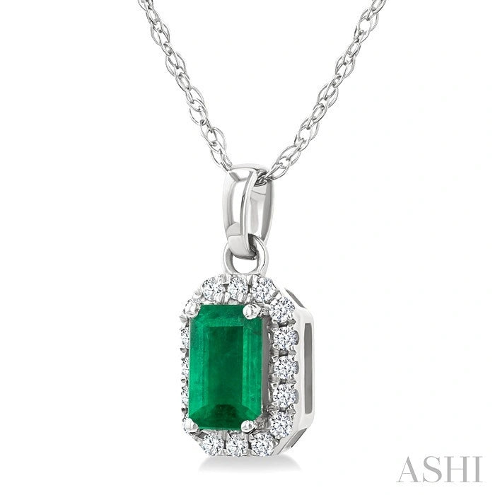 Emerald Shape Gemstone & Halo Diamond Pendant