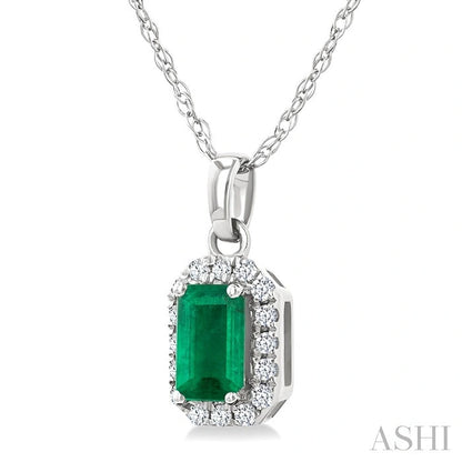 Emerald Shape Gemstone & Halo Diamond Pendant