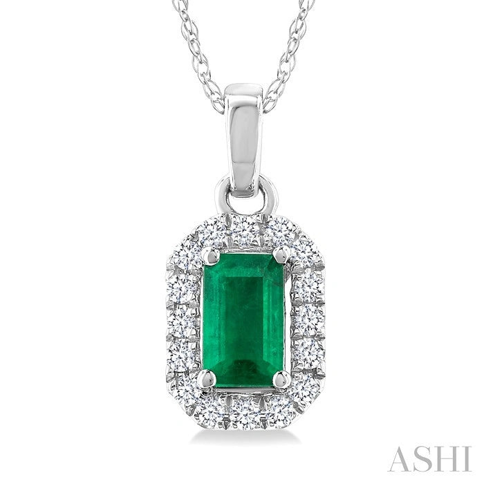Emerald Shape Gemstone & Halo Diamond Pendant