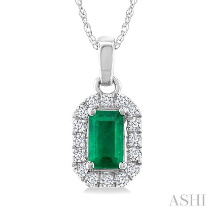 Emerald Shape Gemstone & Halo Diamond Pendant