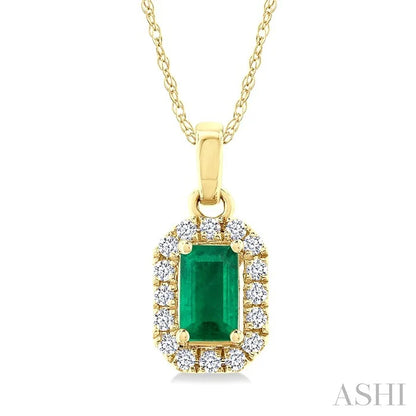 Emerald Shape Gemstone & Halo Diamond Pendant