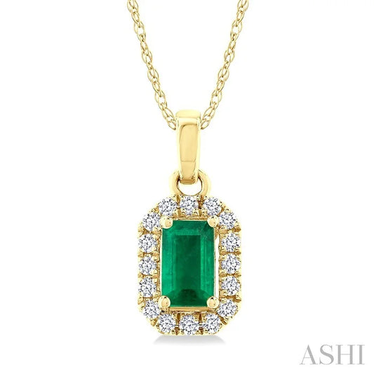 Emerald Shape Gemstone & Halo Diamond Pendant