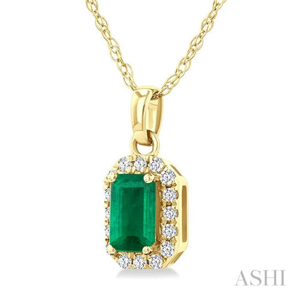 Emerald Shape Gemstone & Halo Diamond Pendant