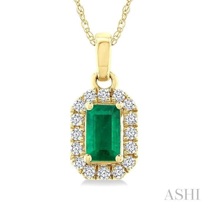 Emerald Shape Gemstone & Halo Diamond Pendant
