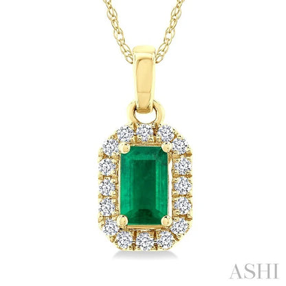 Emerald Shape Gemstone & Halo Diamond Pendant