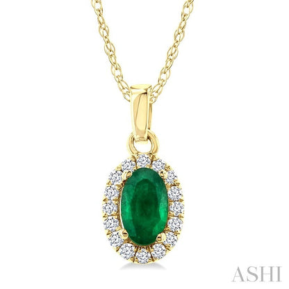 Oval Shape Gemstone & Halo Diamond Pendant