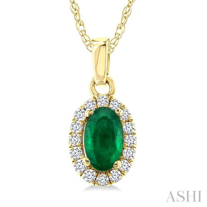 Oval Shape Gemstone & Halo Diamond Pendant