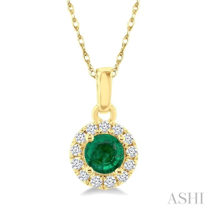 Round Shape Gemstone & Halo Diamond Pendant