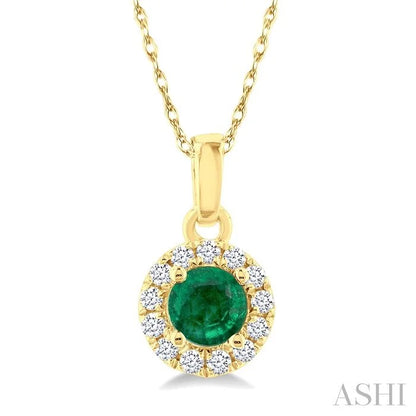 Round Shape Gemstone & Halo Diamond Pendant