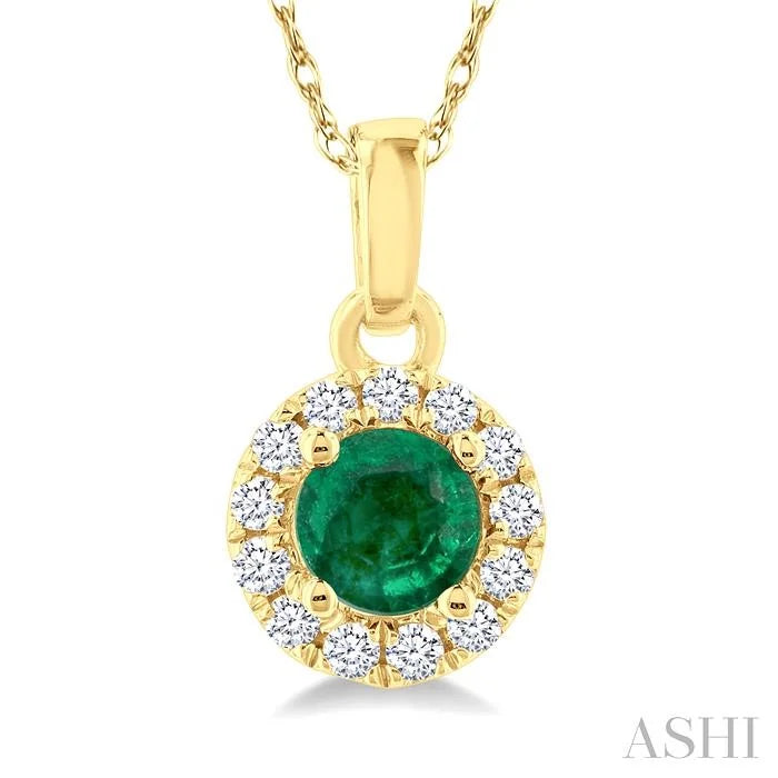 Round Shape Gemstone & Halo Diamond Pendant