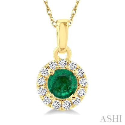 Round Shape Gemstone & Halo Diamond Pendant