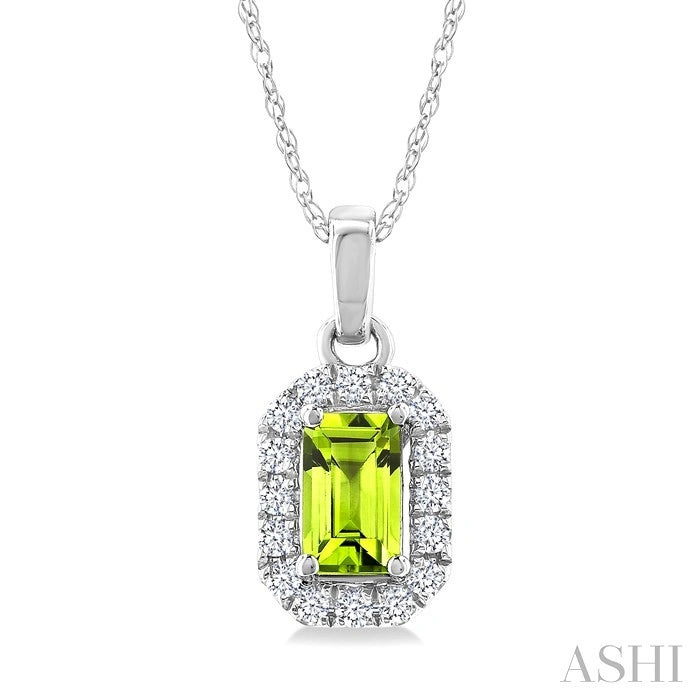 Emerald Shape Gemstone & Halo Diamond Pendant