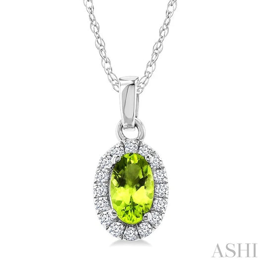 Oval Shape Gemstone & Halo Diamond Pendant