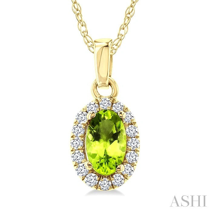 Oval Shape Gemstone & Halo Diamond Pendant