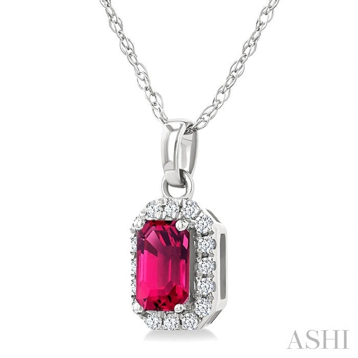 Emerald Shape Gemstone & Halo Diamond Pendant