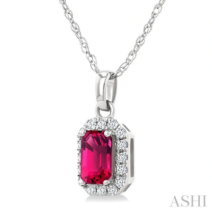 Emerald Shape Gemstone & Halo Diamond Pendant