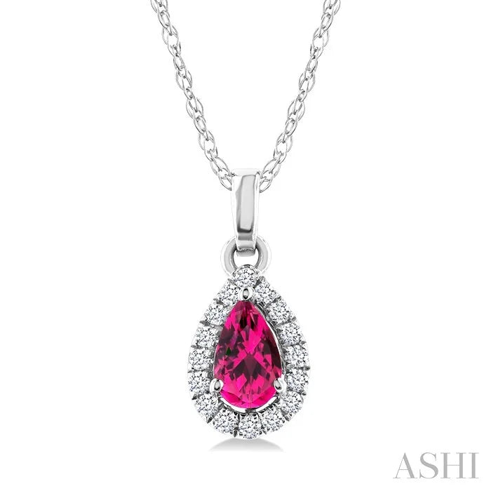Pear Shape Gemstone & Halo Diamond Pendant
