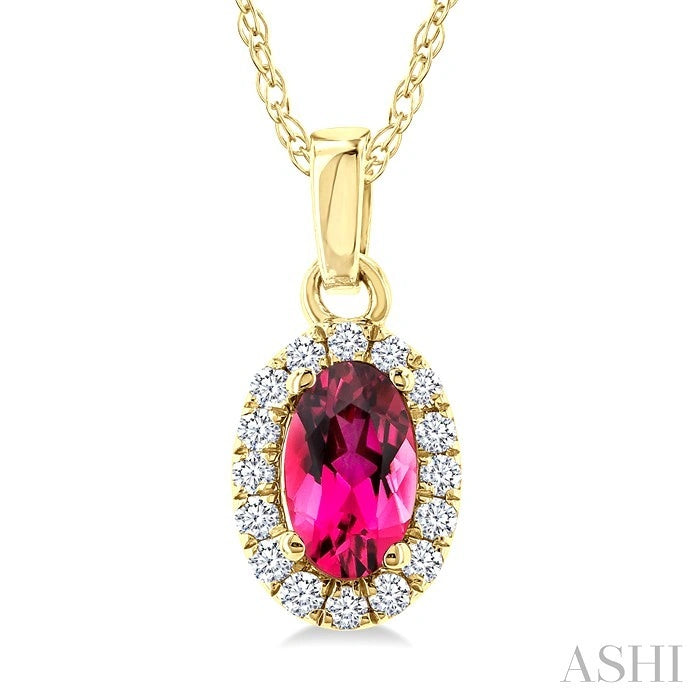 Oval Shape Gemstone & Halo Diamond Pendant