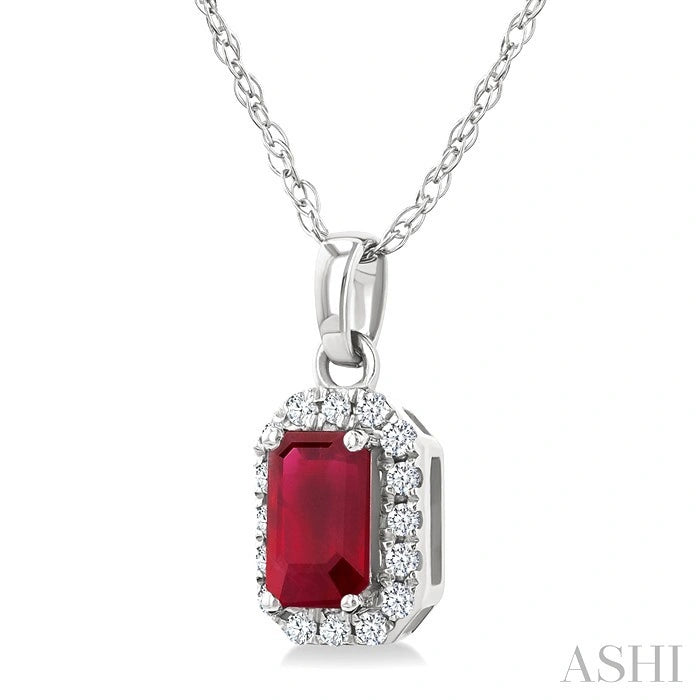 Emerald Shape Gemstone & Halo Diamond Pendant