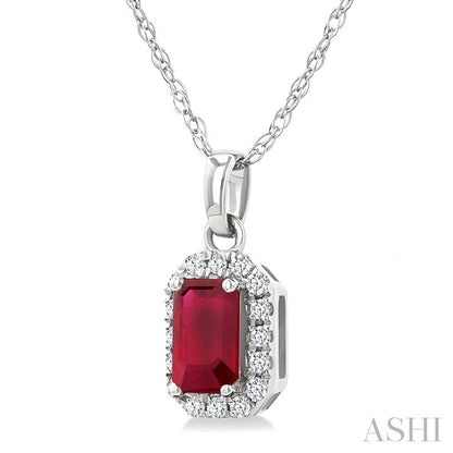 Emerald Shape Gemstone & Halo Diamond Pendant
