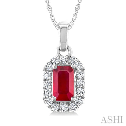 Emerald Shape Gemstone & Halo Diamond Pendant