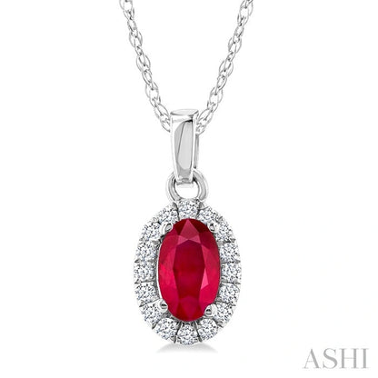 Oval Shape Gemstone & Halo Diamond Pendant