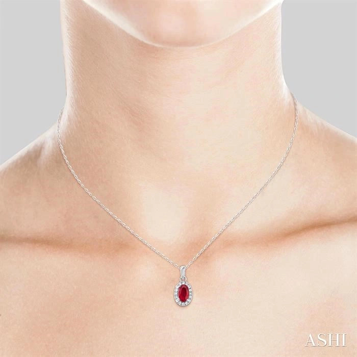 Oval Shape Gemstone & Halo Diamond Pendant