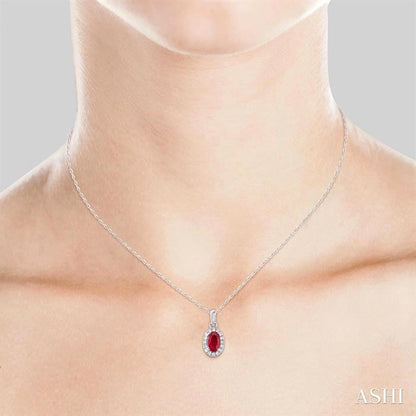 Oval Shape Gemstone & Halo Diamond Pendant