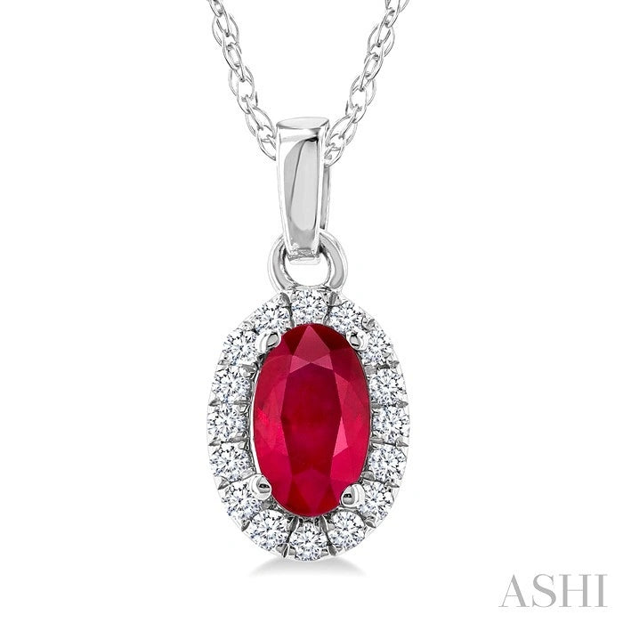 Oval Shape Gemstone & Halo Diamond Pendant