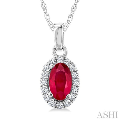 Oval Shape Gemstone & Halo Diamond Pendant