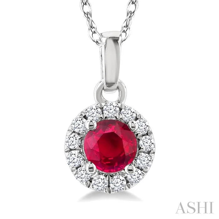 Round Shape Gemstone & Halo Diamond Pendant